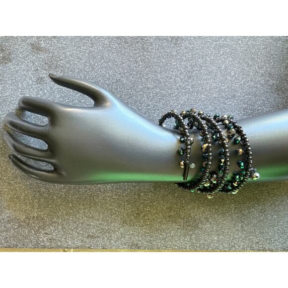 Multicolored Blue And Gray Iridescent Beads And Dangles Wrap Bracelet - Picture 2 of 3